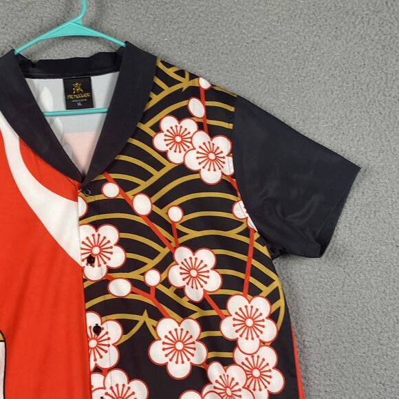 Men's XL Japanese Crane & Plum Blossom Aloha Kimono Hawaiian Style Button Down - Picture 3 of 10